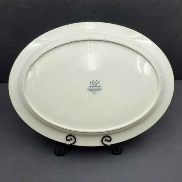 Lenox Chinastone Poppies on Blue Serving Platter Large Oval Dish - Picture 5 of 8